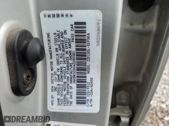 2004 Toyota Corolla CE с VIN 1NXBR32E64Z280381, выставлен на аукционе Copart как лот 66693145 с пробегом Не указан миль и На запчасти • Non repairable. История ставок и продаж доступна на DreamBid. Изображение 13.