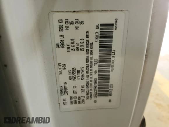 1994 Dodge Dakota z VIN 1B7GL23X7RS709259, wystawiony jako Copart lot #61671365 z przebiegiem 246 935 mil mil oraz Szkoda całkowita • Salvage title. Historia ofert i sprzedaży dostępna na DreamBid. Obrazek 12.