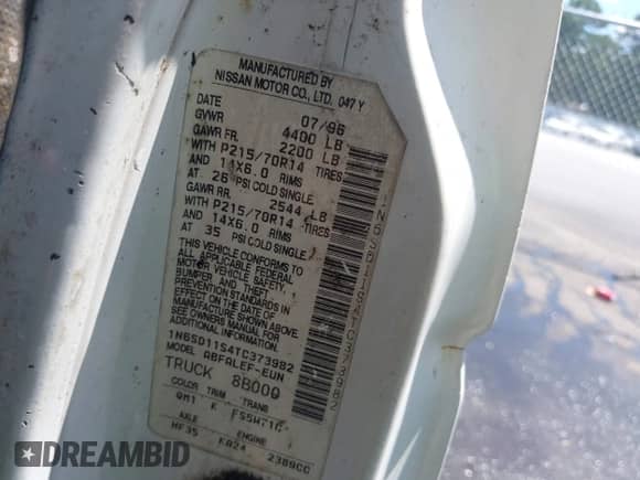 1996 Nissan Frontier XE with VIN 1N6SD11S4TC373982, listed as a IAAI auction lot 42858006 with 293,874 mi miles and . Bid and sale history available at DreamBid. Image 9.