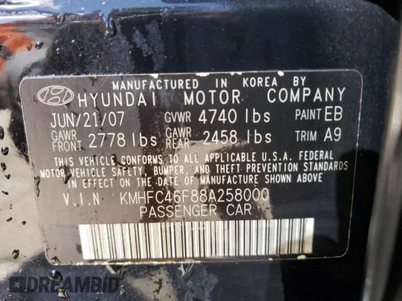 2008 Hyundai Azera Limited с VIN KMHFC46F88A258000, выставлен на аукционе Copart как лот 86310885 с пробегом 112 038 миль миль и Списание • Salvage title. История ставок и продаж доступна на DreamBid. Изображение 13.