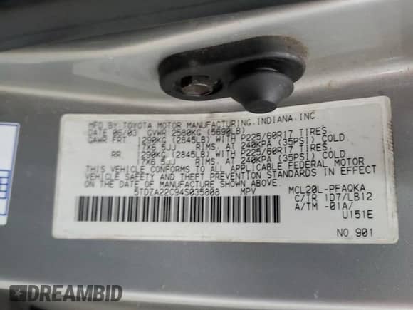 2004 Toyota Sienna XLE z VIN 5TDZA22C94S035808, wystawiony jako Copart lot #82506855 z przebiegiem 169 350 mil mil oraz Czysty tytuł • Clean title. Historia ofert i sprzedaży dostępna na DreamBid. Obrazek 13.