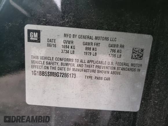 2016 Chevrolet Cruze LS с VIN 1G1BB5SM8G7286173, выставлен на аукционе Copart как лот 49092535 с пробегом 178 986 миль миль и Чистый • Clean title. История ставок и продаж доступна на DreamBid. Изображение 12.