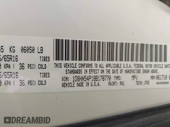 2008 Dodge Grand Caravan SXT с VIN 1D8HN54P18B178770, выставлен на аукционе IAAI как лот 43301218 с пробегом 206 486 миль миль и . История ставок и продаж доступна на DreamBid. Изображение 9.