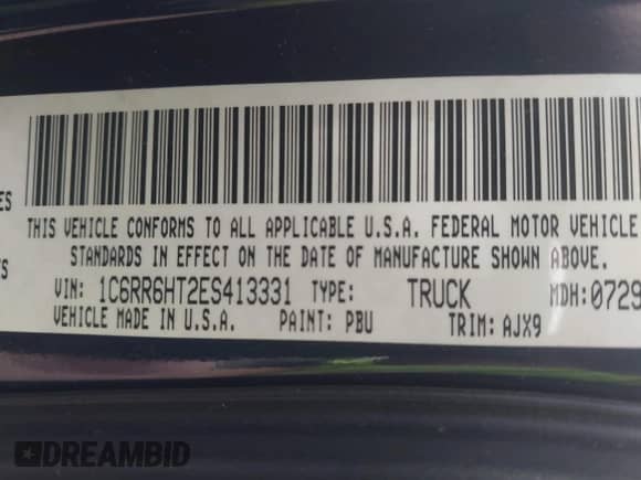 2014 Ram 1500 Sport with VIN 1C6RR6HT2ES413331, listed as a IAAI auction lot 42381471 with Not provided miles and . Bid and sale history available at DreamBid. Image 9.