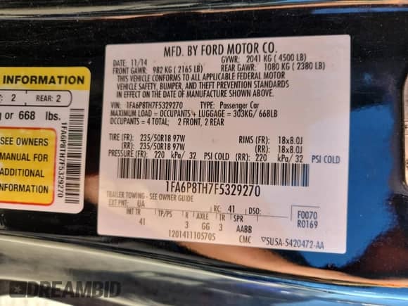2015 Ford Mustang EcoBoost Premium with VIN 1FA6P8TH7F5329270, listed as a Copart auction lot 82576095 with 156,561 mi miles and Clean title. Bid and sale history available at DreamBid. Image 12.