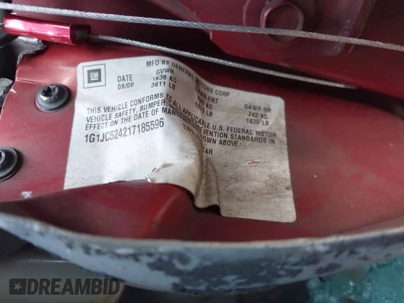 2001 Chevrolet Cavalier с VIN 1G1JC524217185596, выставлен на аукционе IAAI как лот 42472819 с пробегом Не указан миль и . История ставок и продаж доступна на DreamBid. Изображение 9.