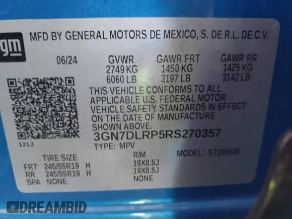 2024 Chevrolet Equinox EV LT with VIN 3GN7DLRP5RS270357, listed as a IAAI auction lot 42789795 with 5,149 mi miles and . Bid and sale history available at DreamBid. Image 9.