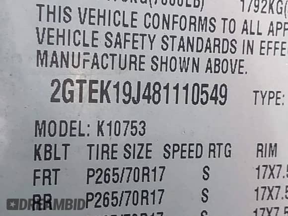 2008 GMC Sierra 1500 SLE1 с VIN 2GTEK19J481110549, выставлен на аукционе IAAI как лот 41664091 с пробегом 136 430 миль миль и . История ставок и продаж доступна на DreamBid. Изображение 9.