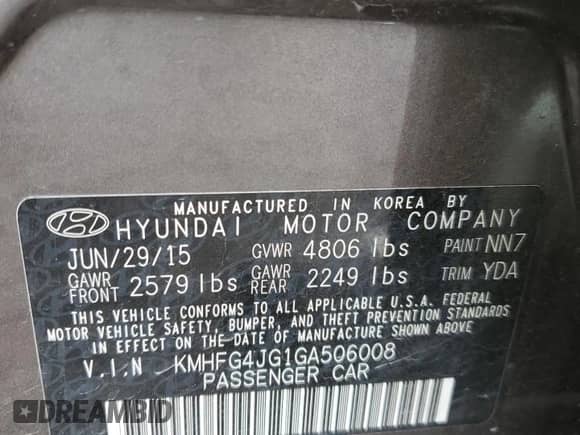 2016 Hyundai Azera с VIN KMHFG4JG1GA506008, выставлен на аукционе Copart как лот 82137643 с пробегом Не указан миль и Списание • Salvage title. История ставок и продаж доступна на DreamBid. Изображение 12.