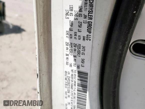2013 Dodge Journey SXT with VIN 3C4PDCBG2DT619206, listed as a Copart auction lot 86171485 with 252,274 mi miles and Salvage title. Bid and sale history available at DreamBid. Image 13.