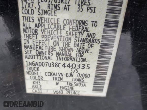2008 Nissan Frontier Nismo z VIN 1N6AD07U38C440335, wystawiony jako IAAI lot #41760107 z przebiegiem 160 135 mil mil oraz . Historia ofert i sprzedaży dostępna na DreamBid. Obrazek 9.