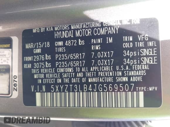 2018 Hyundai Santa Fe 2.4L с VIN 5XYZT3LB4JG569507, выставлен на аукционе IAAI как лот 42887081 с пробегом 80 636 миль миль и . История ставок и продаж доступна на DreamBid. Изображение 9.