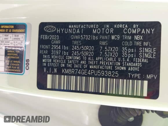 2023 Hyundai Palisade Calligraphy с VIN KM8R74GE4PU593825, выставлен на аукционе IAAI как лот 42554154 с пробегом 20 566 миль миль и . История ставок и продаж доступна на DreamBid. Изображение 9.