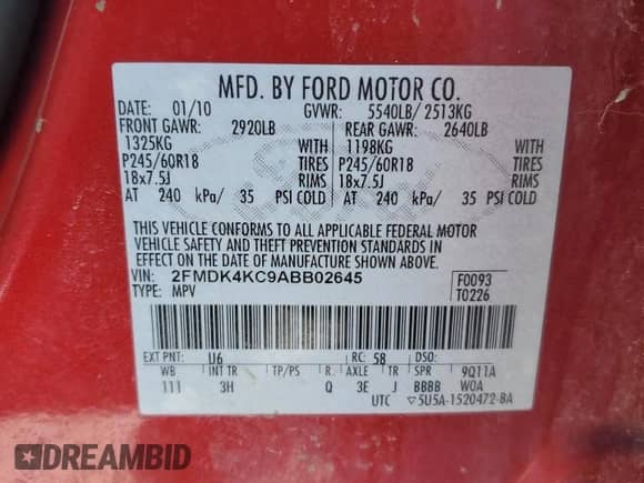 2010 Ford Edge Limited с VIN 2FMDK4KC9ABB02645, выставлен на аукционе Copart как лот 46152045 с пробегом 164 145 миль миль и Списание • Salvage title. История ставок и продаж доступна на DreamBid. Изображение 13.