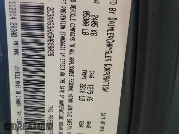 2005 Chrysler 300 C с VIN 2C3AA63HX5H608038, выставлен на аукционе Copart как лот 60085345 с пробегом 178 246 миль миль и Чистый • Clean title. История ставок и продаж доступна на DreamBid. Изображение 12.