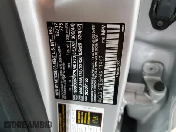 2017 Mercedes-Benz GLS 450 с VIN 4JGDF6EE6HA913967, выставлен на аукционе Copart как лот 81950005 с пробегом 62 291 миль миль и Списание • Salvage title. История ставок и продаж доступна на DreamBid. Изображение 13.