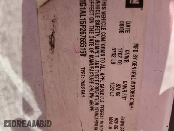 2006 Chevrolet Cobalt LT with VIN 1G1AL15F267655168, listed as a Copart auction lot 83997285 with 176,503 mi miles and Salvage title. Bid and sale history available at DreamBid. Image 12.