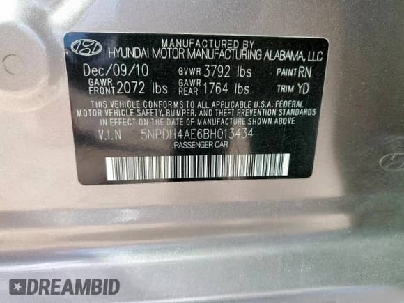 2011 Hyundai Elantra GLS с VIN 5NPDH4AE6BH013434, выставлен на аукционе Copart как лот 84070415 с пробегом 48 227 миль миль и Списание • Salvage title. История ставок и продаж доступна на DreamBid. Изображение 12.