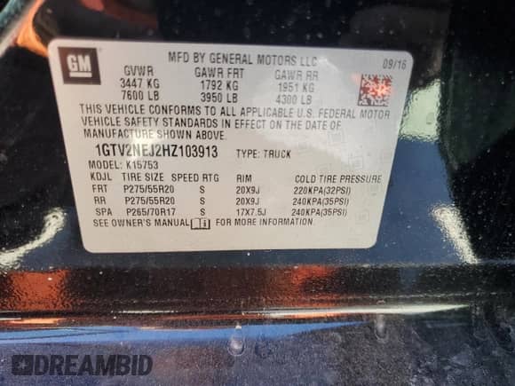 2017 GMC Sierra 1500 SLT z VIN 1GTV2NEJ2HZ103913, wystawiony jako Copart lot #45361065 z przebiegiem 113 298 mil mil oraz Szkoda całkowita • Salvage title. Historia ofert i sprzedaży dostępna na DreamBid. Obrazek 12.