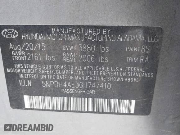 2016 Hyundai Elantra SE with VIN 5NPDH4AE3GH747410, listed as a IAAI auction lot 43358729 with 127,792 mi miles and . Bid and sale history available at DreamBid. Image 9.