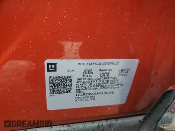 2021 Chevrolet Bolt EV Premier с VIN 1G1FZ6S06M4104936, выставлен на аукционе Copart как лот 64742125 с пробегом 15 320 миль миль и Списание • Salvage title. История ставок и продаж доступна на DreamBid. Изображение 12.