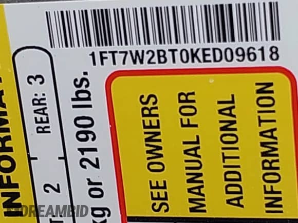 2019 Ford F-250 XL with VIN 1FT7W2BT0KED09618, listed as a IAAI auction lot 43151751 with 159,947 mi miles and . Bid and sale history available at DreamBid. Image 9.