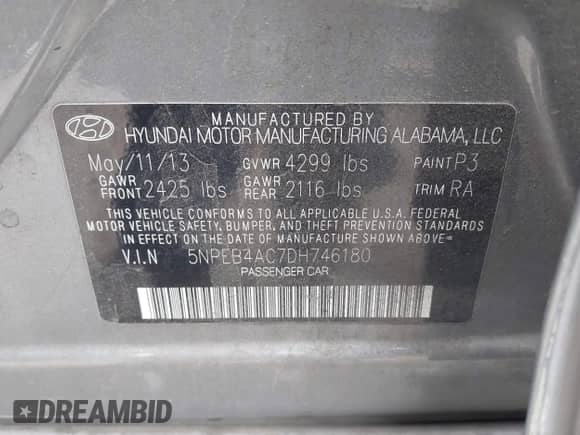 2013 Hyundai Sonata GLS с VIN 5NPEB4AC7DH746180, выставлен на аукционе IAAI как лот 43407000 с пробегом 170 931 миль миль и . История ставок и продаж доступна на DreamBid. Изображение 9.