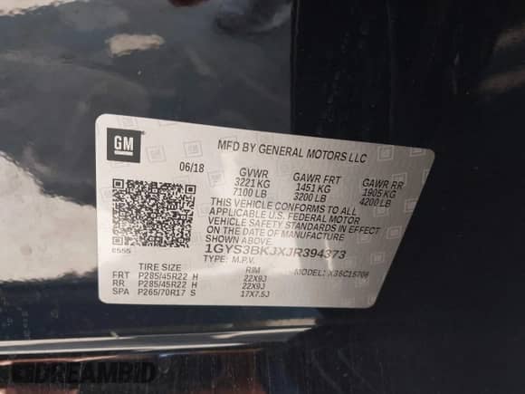 2018 Cadillac Escalade Luxury with VIN 1GYS3BKJXJR394373, listed as a IAAI auction lot 43247859 with 126,539 mi miles and . Bid and sale history available at DreamBid. Image 9.