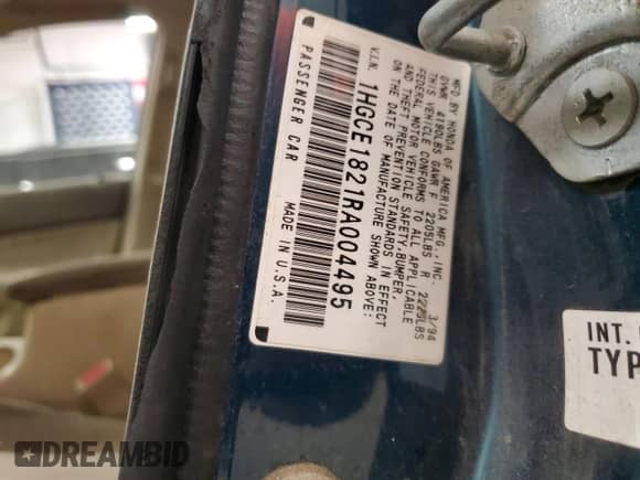 1994 Honda Accord LX с VIN 1HGCE1821RA004495, выставлен на аукционе Copart как лот 64223535 с пробегом Не указан миль и Чистый • Clean title. История ставок и продаж доступна на DreamBid. Изображение 13.