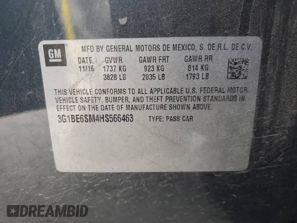 2017 Chevrolet Cruze LT с VIN 3G1BE6SM4HS566463, выставлен на аукционе Copart как лот 68772525 с пробегом 166 842 миль миль и Списание • Salvage title. История ставок и продаж доступна на DreamBid. Изображение 12.