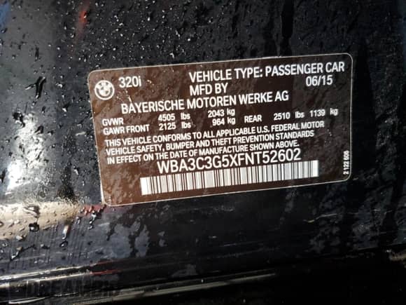 2015 BMW 3 Series 320i xDrive с VIN WBA3C3G5XFNT52602, выставлен на аукционе Copart как лот 87041135 с пробегом 84 234 миль миль и Списание • Salvage title. История ставок и продаж доступна на DreamBid. Изображение 13.