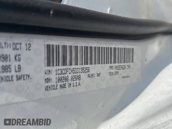 2013 Dodge Dart Limited with VIN 1C3CDFCH5DD135256, listed as a Copart auction lot 70960635 with 113,797 mi miles and Clean title. Bid and sale history available at DreamBid. Image 10.