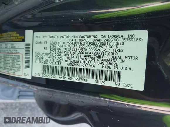 2005 Toyota Tacoma с VIN 5TEUU42N75Z114185, выставлен на аукционе IAAI как лот 43271947 с пробегом 172 996 миль миль и . История ставок и продаж доступна на DreamBid. Изображение 9.