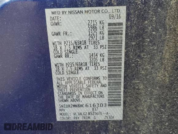 2017 Nissan Pathfinder Platinum with VIN 5N1DR2MN8HC616303, listed as a Copart auction lot 69174065 with 48,482 mi miles and Salvage title. Bid and sale history available at DreamBid. Image 14.