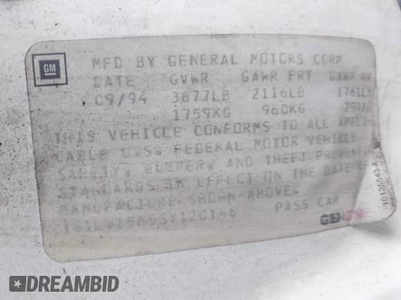 1995 Chevrolet Beretta с VIN 1G1LV15M5SY120146, выставлен на аукционе IAAI как лот 41950467 с пробегом 173 112 миль миль и . История ставок и продаж доступна на DreamBid. Изображение 9.