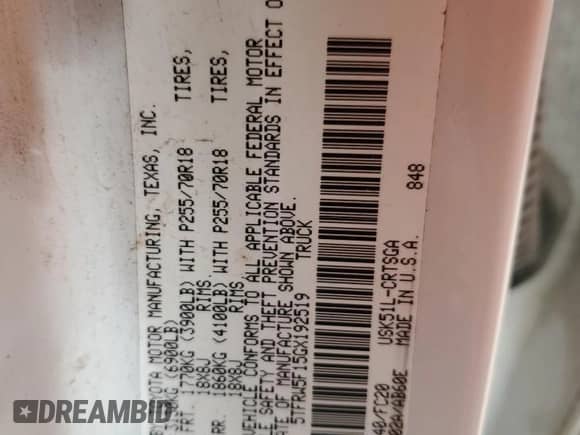 2016 Toyota Tundra SR5 z VIN 5TFRW5F15GX192519, wystawiony jako Copart lot #87386835 z przebiegiem 220 690 mil mil oraz Szkoda całkowita • Salvage title. Historia ofert i sprzedaży dostępna na DreamBid. Obrazek 13.