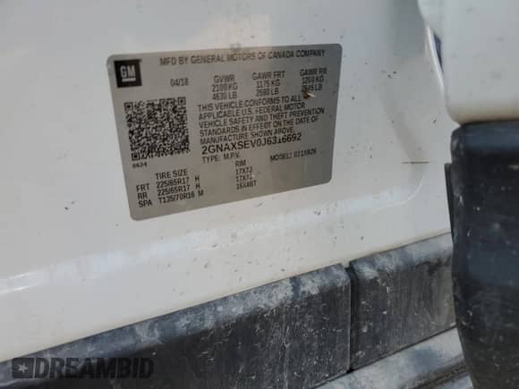 2018 Chevrolet Equinox LT z VIN 2GNAXSEV0J6316692, wystawiony jako Copart lot #85290685 z przebiegiem 150 311 mil mil oraz Szkoda całkowita • Salvage title. Historia ofert i sprzedaży dostępna na DreamBid. Obrazek 13.