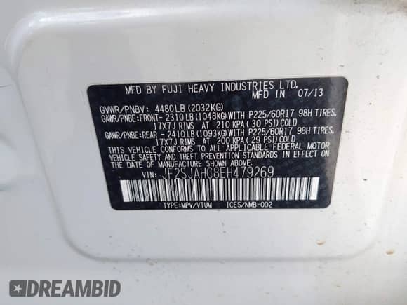 2014 Subaru Forester Limited z VIN JF2SJAHC8EH479269, wystawiony jako IAAI lot #42164258 z przebiegiem 145 148 mil mil oraz . Historia ofert i sprzedaży dostępna na DreamBid. Obrazek 9.