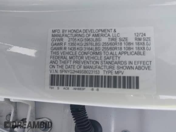 2025 Honda Pilot EX-L с VIN 5FNYG2H49SB023153, выставлен на аукционе IAAI как лот 42363140 с пробегом 19 631 миль миль и . История ставок и продаж доступна на DreamBid. Изображение 9.