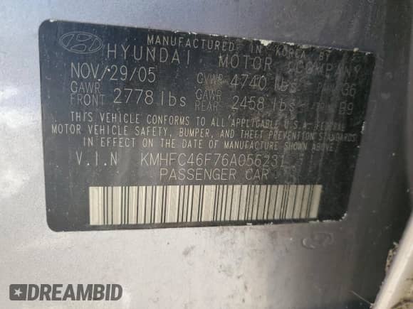 2006 Hyundai Azera SE с VIN KMHFC46F76A056231, выставлен на аукционе Copart как лот 88269065 с пробегом Не указан миль и Списание • Salvage title. История ставок и продаж доступна на DreamBid. Изображение 12.