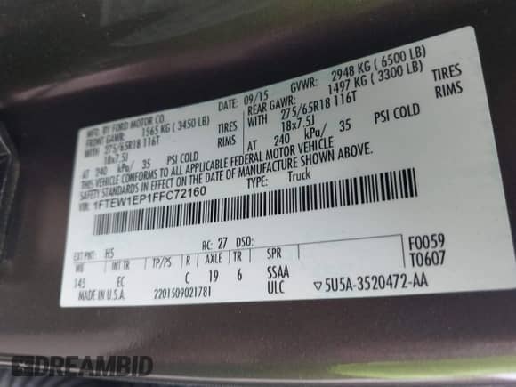 2015 Ford F-150 XLT с VIN 1FTEW1EP1FFC72160, выставлен на аукционе IAAI как лот 40351662 с пробегом 142 647 миль миль и . История ставок и продаж доступна на DreamBid. Изображение 9.