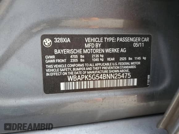 2011 BMW 3 Series 328i xDrive z VIN WBAPK5G54BNN25475, wystawiony jako Copart lot #90435055 z przebiegiem 97 946 mil mil oraz Szkoda całkowita • Salvage title. Historia ofert i sprzedaży dostępna na DreamBid. Obrazek 12.