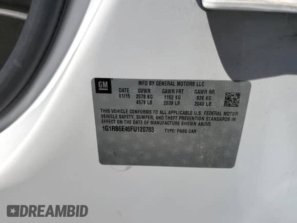 2015 Chevrolet Volt с VIN 1G1RB6E46FU120783, выставлен на аукционе Copart как лот 49142553 с пробегом 70 387 миль миль и . История ставок и продаж доступна на DreamBid. Изображение 13.