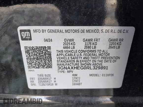 2024 Chevrolet Equinox LS с VIN 3GNAXHEG0RL329891, выставлен на аукционе IAAI как лот 42728377 с пробегом 15 911 миль миль и . История ставок и продаж доступна на DreamBid. Изображение 9.