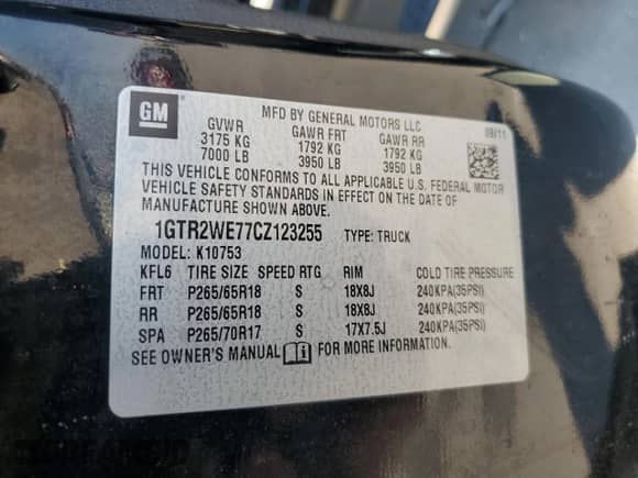 2012 GMC Sierra 1500 SLT with VIN 1GTR2WE77CZ123255, listed as a Copart auction lot 68255705 with 114,287 mi miles and Clean title. Bid and sale history available at DreamBid. Image 12.