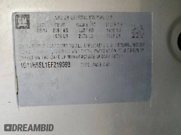 2014 Chevrolet Malibu LTZ with VIN 1G11H5SL1EF219693, listed as a Copart auction lot 55265065 with 118,796 mi miles and Salvage title. Bid and sale history available at DreamBid. Image 12.