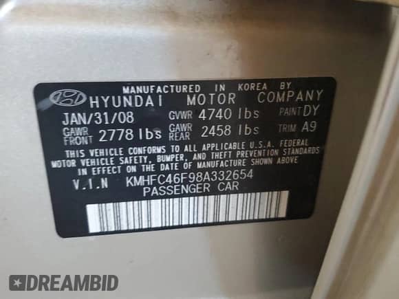 2008 Hyundai Azera Limited с VIN KMHFC46F98A332654, выставлен на аукционе Copart как лот 78502954 с пробегом 60 553 миль миль и Списание • Salvage title. История ставок и продаж доступна на DreamBid. Изображение 13.