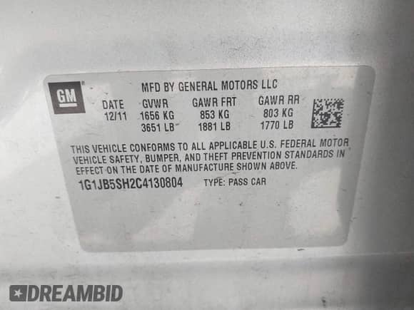 2012 Chevrolet Sonic LS с VIN 1G1JB5SH2C4130804, выставлен на аукционе IAAI как лот 43210205 с пробегом 102 221 миль миль и . История ставок и продаж доступна на DreamBid. Изображение 9.