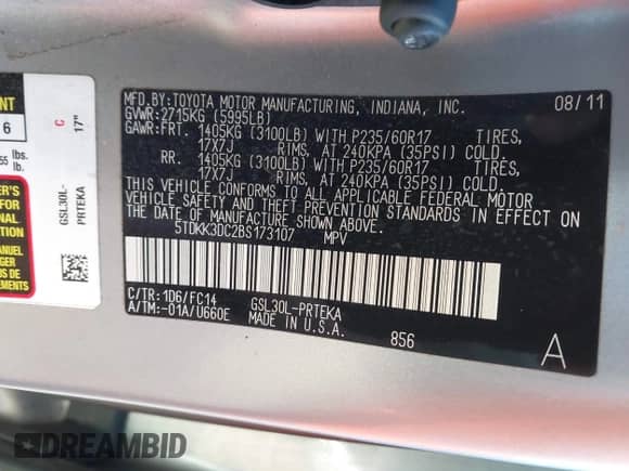 2011 Toyota Sienna LE z VIN 5TDKK3DC2BS173107, wystawiony jako IAAI lot #43498489 z przebiegiem 258 029 mil mil oraz . Historia ofert i sprzedaży dostępna na DreamBid. Obrazek 9.