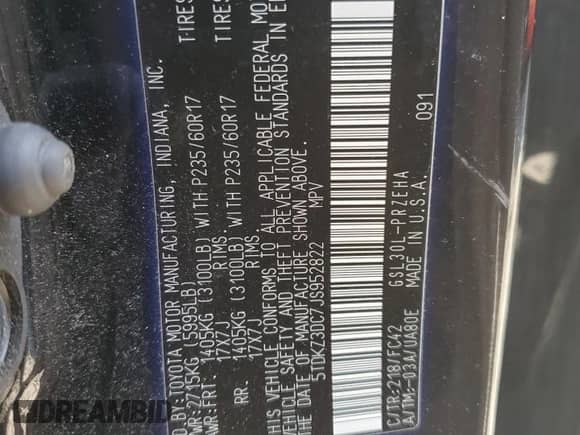 2018 Toyota Sienna LE Auto Access Seat with VIN 5TDKZ3DC7JS952822, listed as a Copart auction lot 67004435 with 47,440 mi miles and Salvage title. Bid and sale history available at DreamBid. Image 13.